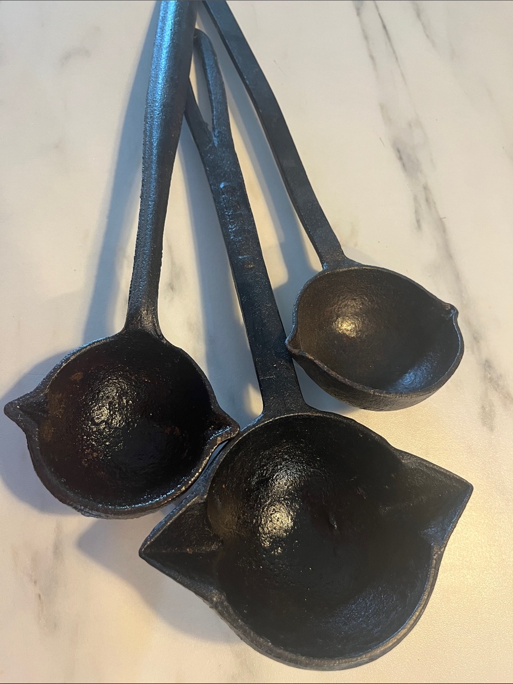 Antique marked Cast Iron Ladle Set - Black